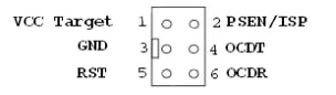 The non-intrusive 6-pin connector on the target board Atmel non-intrusive 6-pin connector